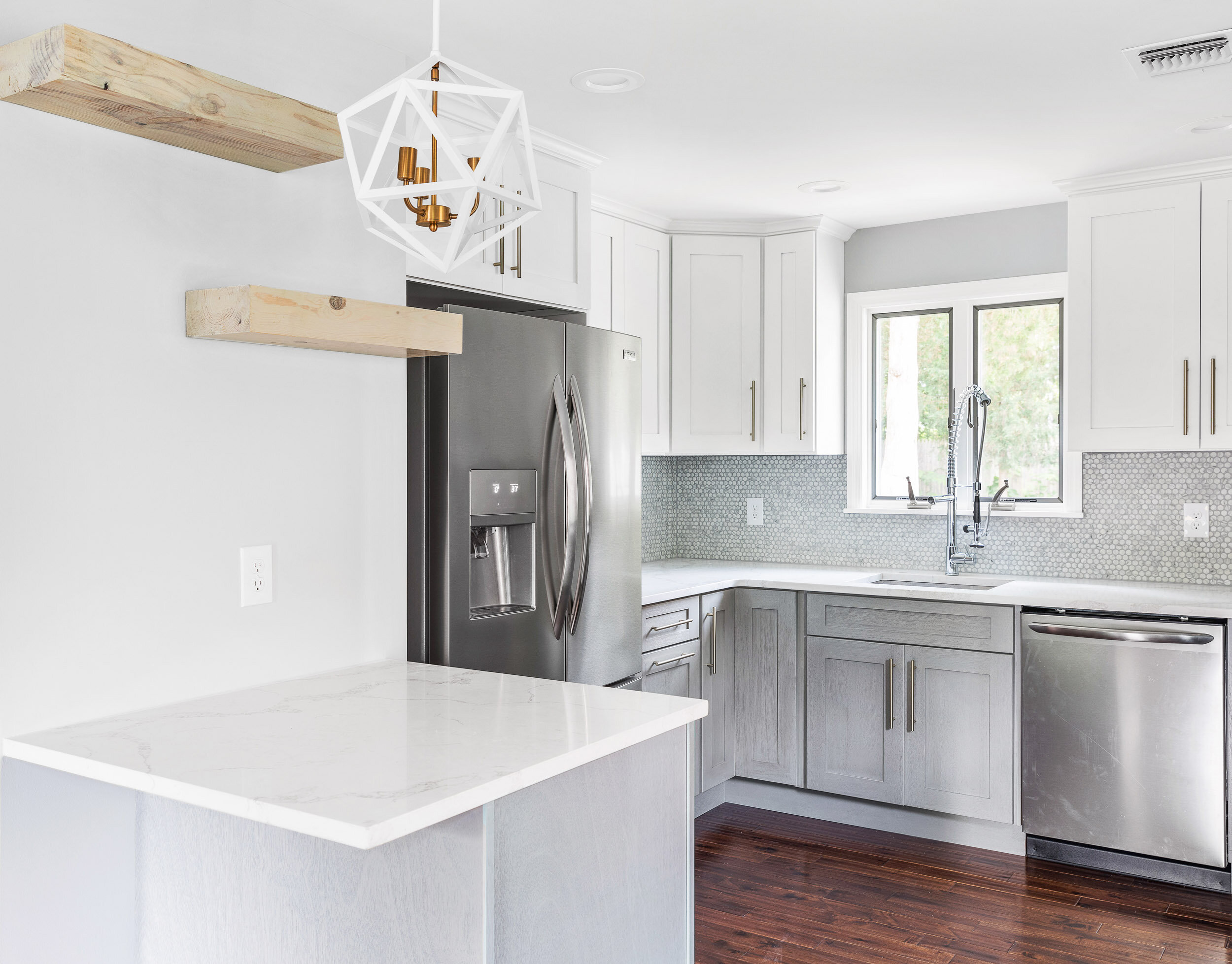 Kitchen with wood beams