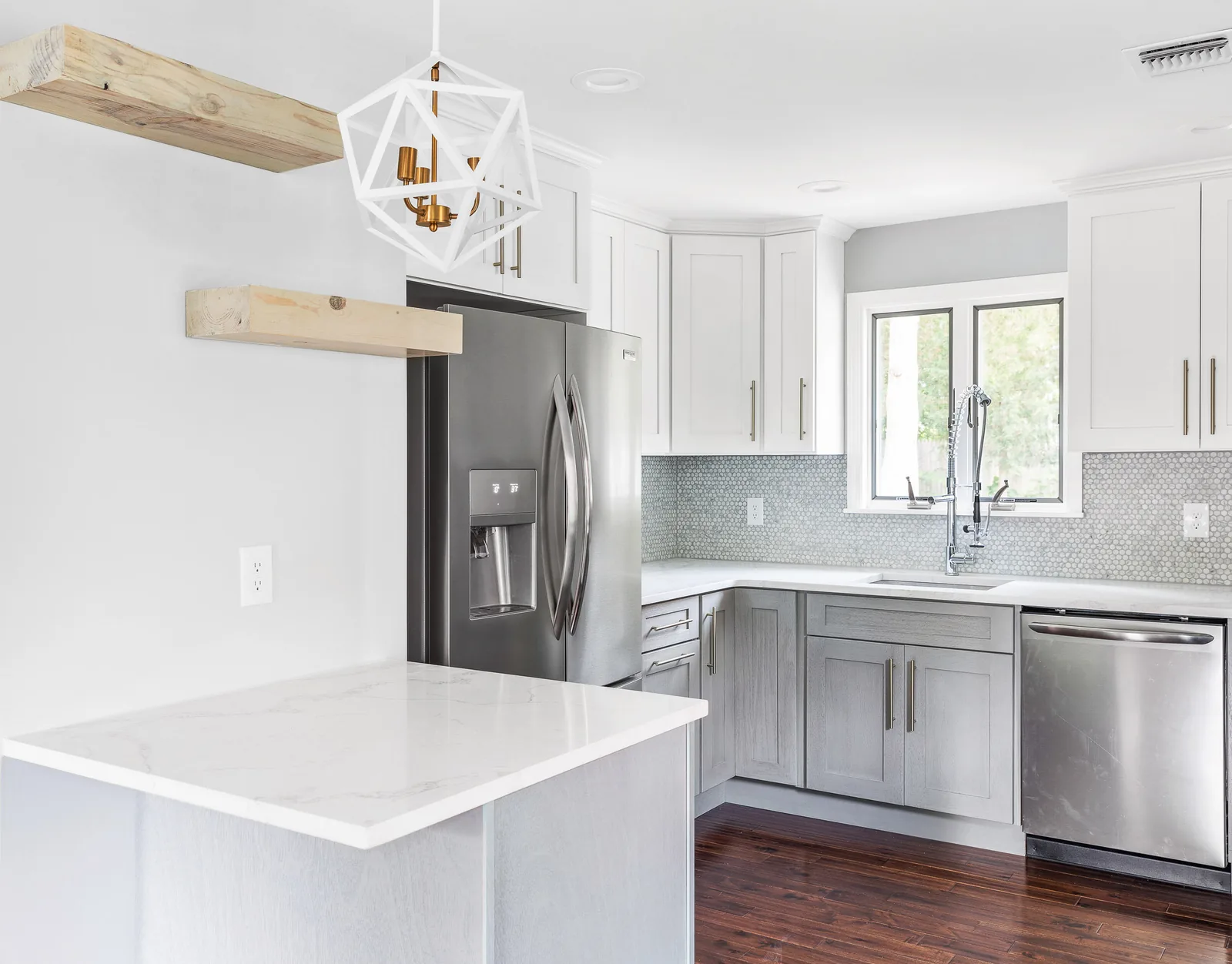 Kitchen with wood beams
