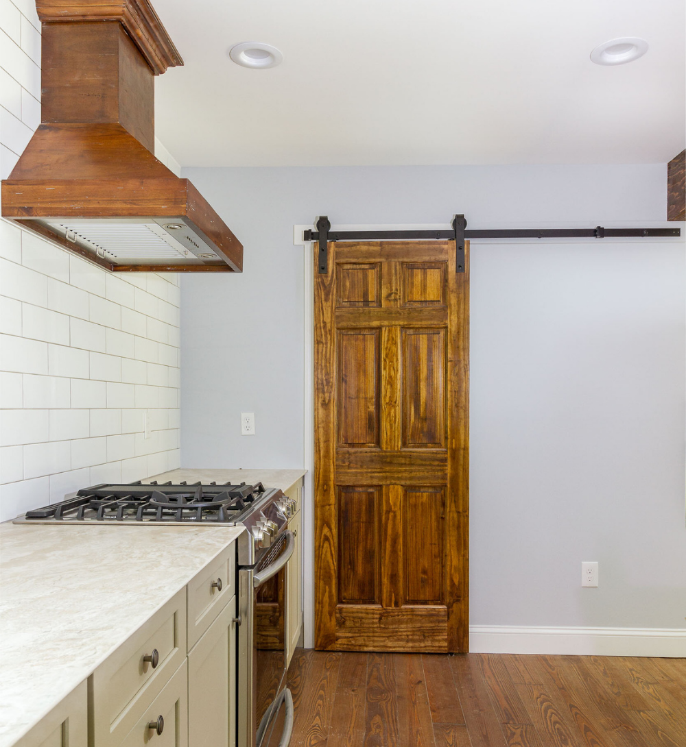 Kitchen with custom barn door, Croton-on-Hudson