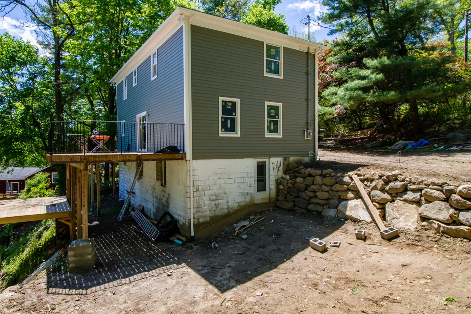 During construction: elevated deck and foundation framing