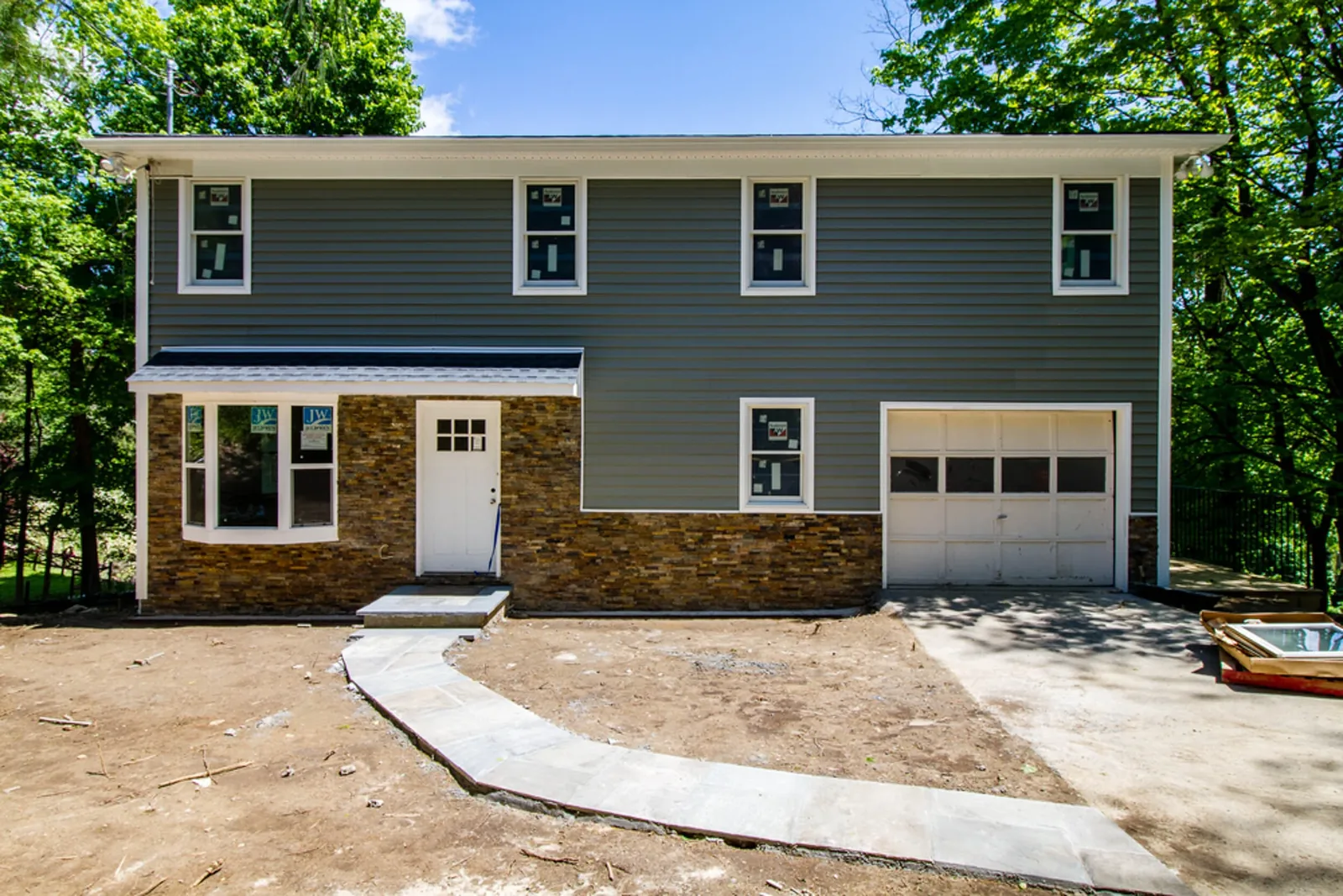 During construction: the re-clad exterior before landscaping
