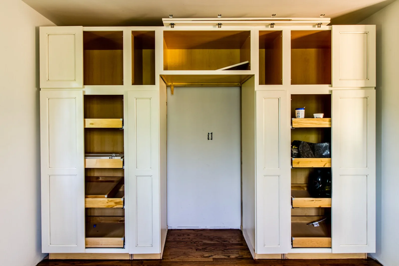 During construction: cabinet installation in progress