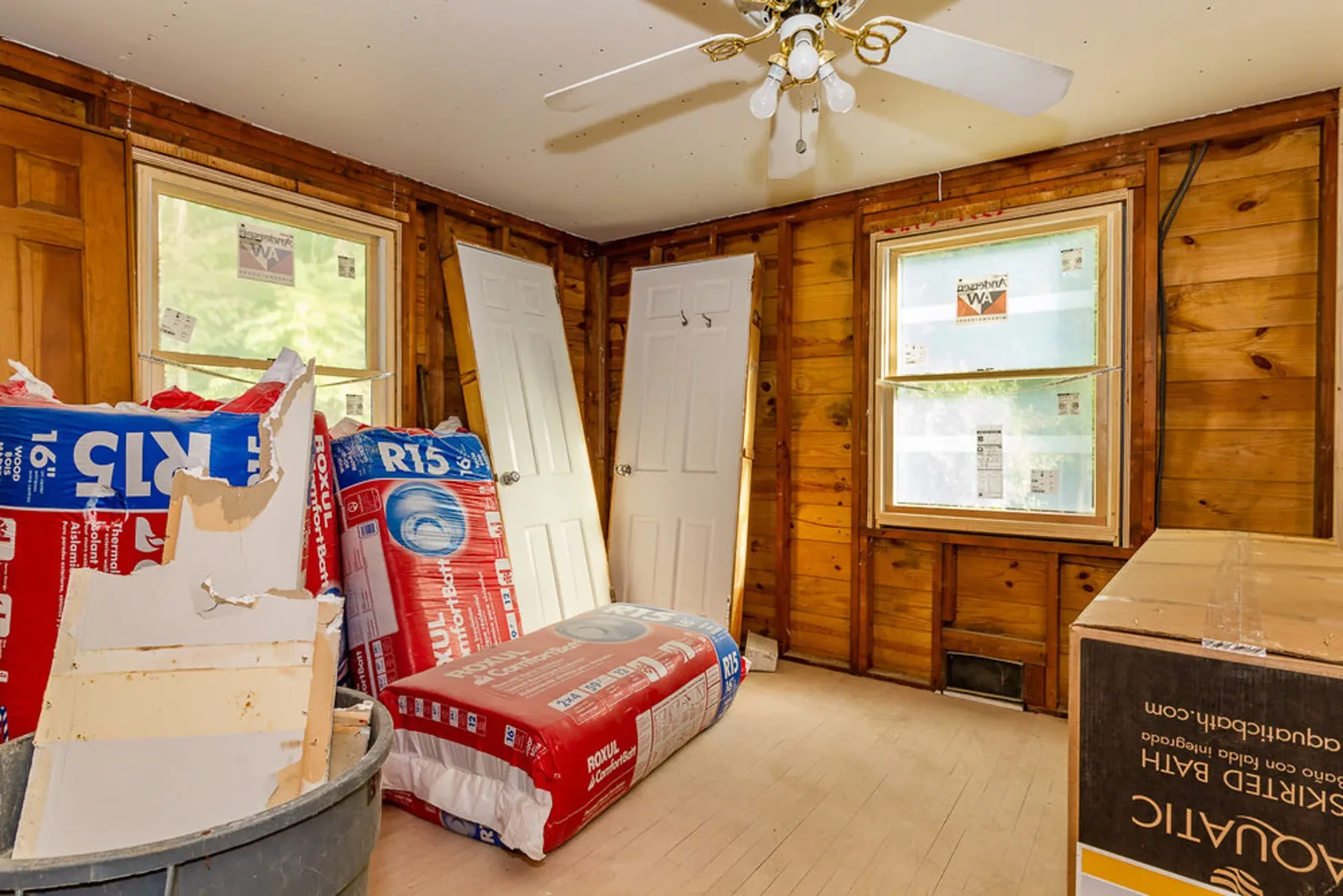 During construction: interior framing with new insulation