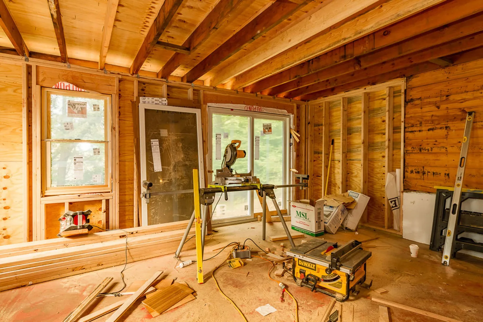 During construction: work underway with tools on site