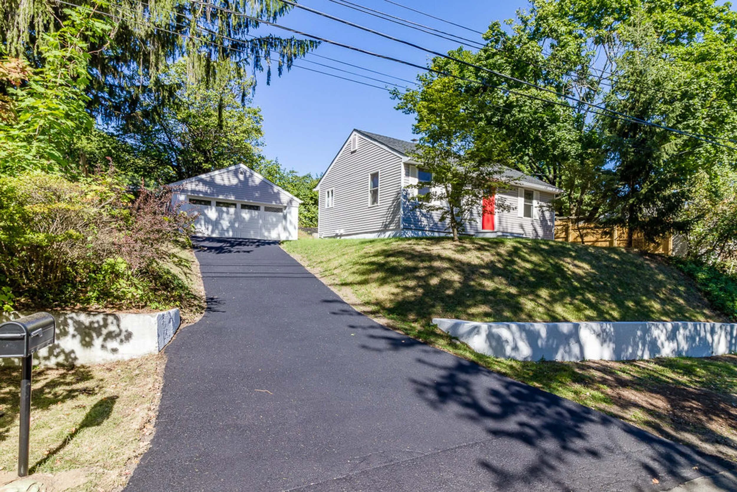New driveway up to the two-car garage